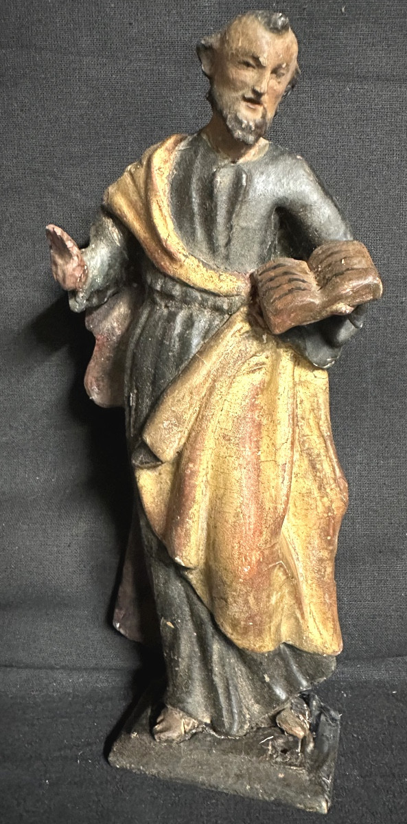 St JOSEPH Sculpture 18e en bois polychrome et doré 23 cm