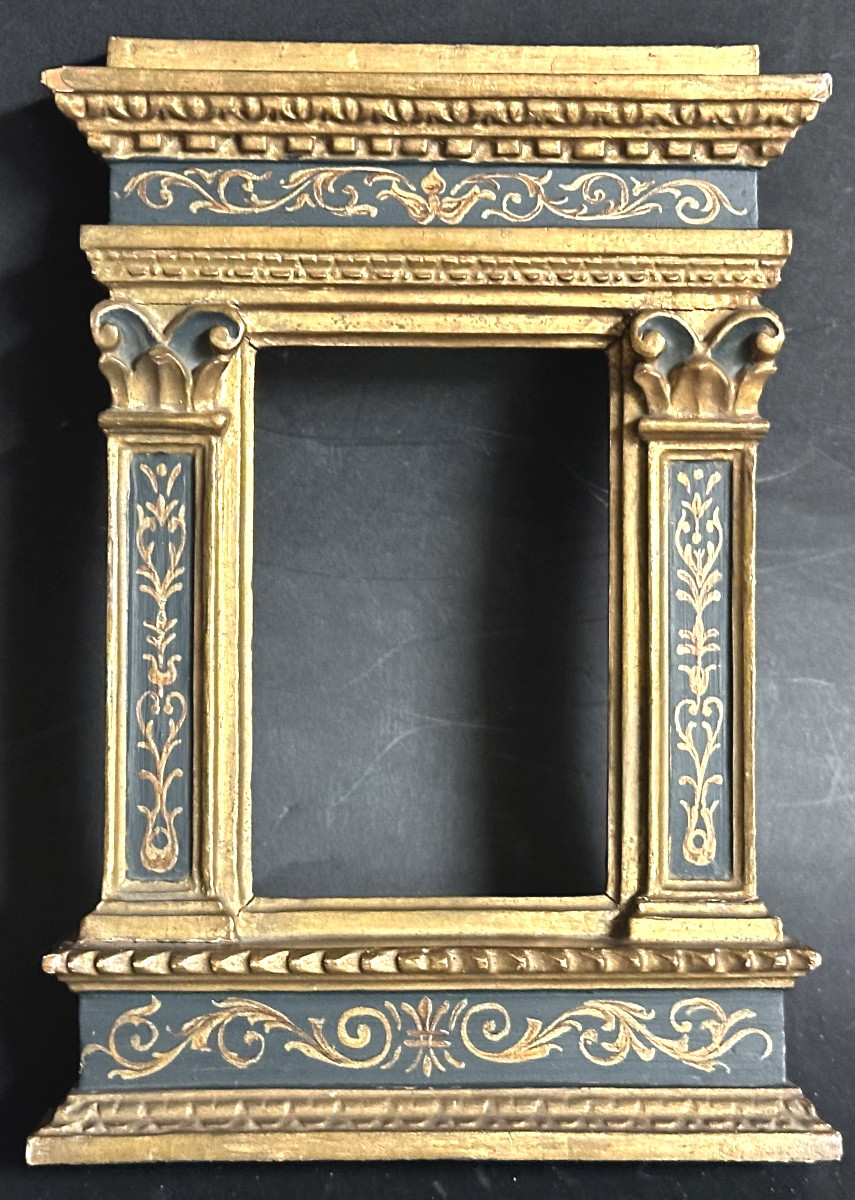 Cadre tabernacle italien fin 19e en bois polychrome-photo-4