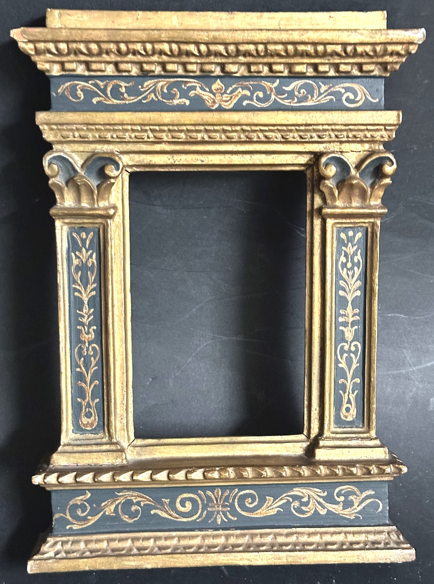 Cadre tabernacle italien fin 19e en bois polychrome
