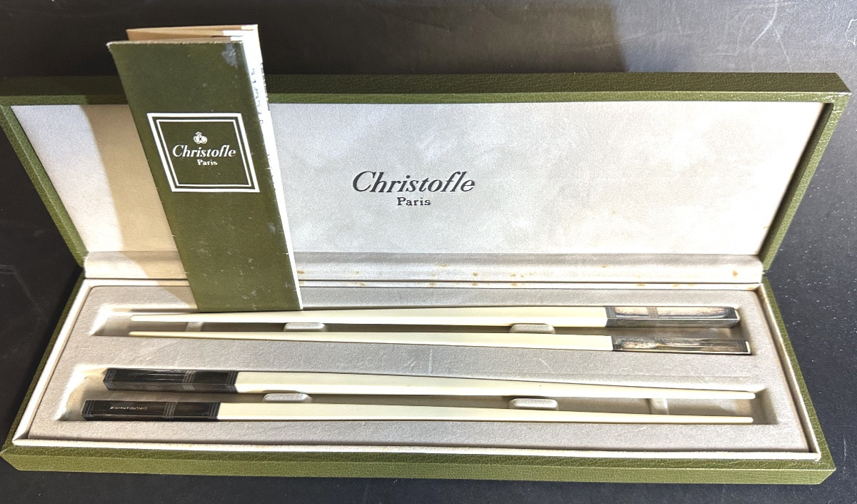Christofle Two Pairs Of Chopsticks In Original Signed Case Condition As New Asia Japan