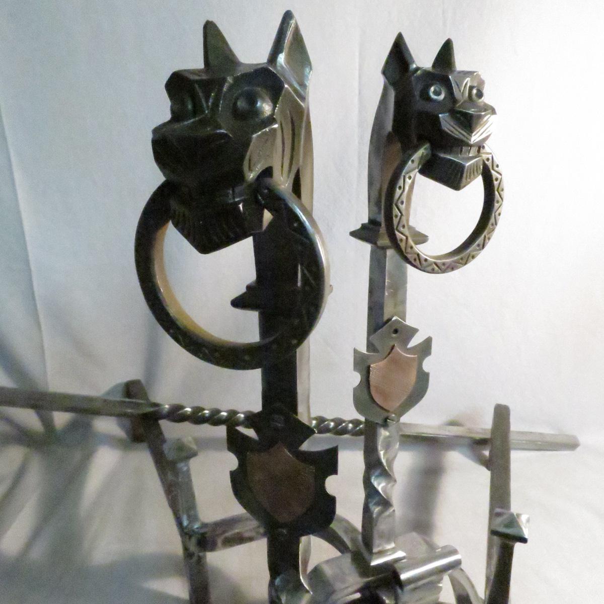 Pair Of Iron Andirons Wrought Dlg Schenk, Viollet Le Duc-photo-4