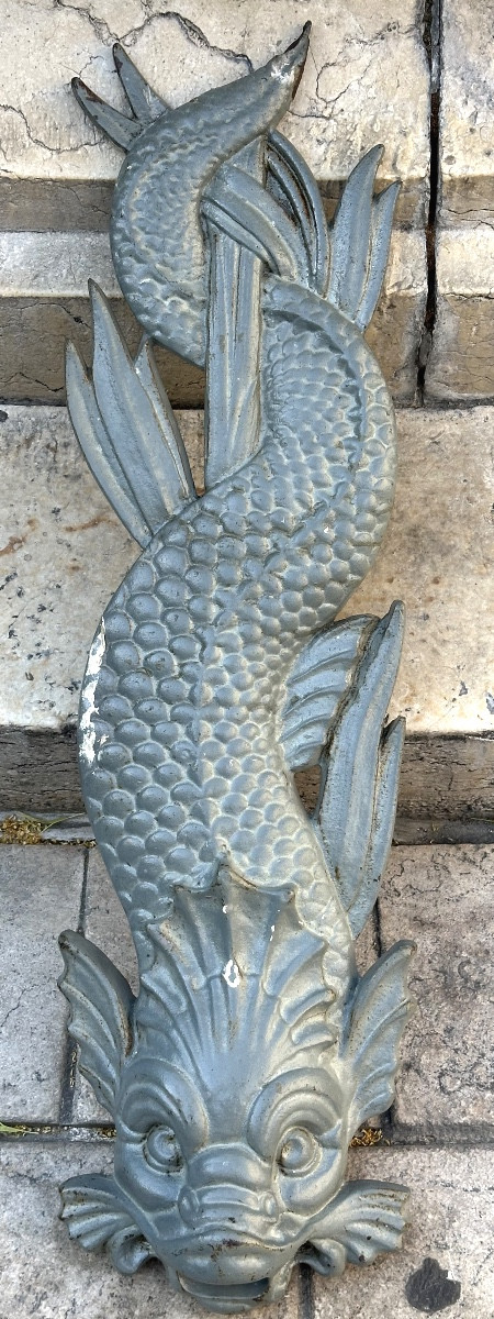Old Cast-iron Dauphin Fountain Early 19th Century Park Or Garden