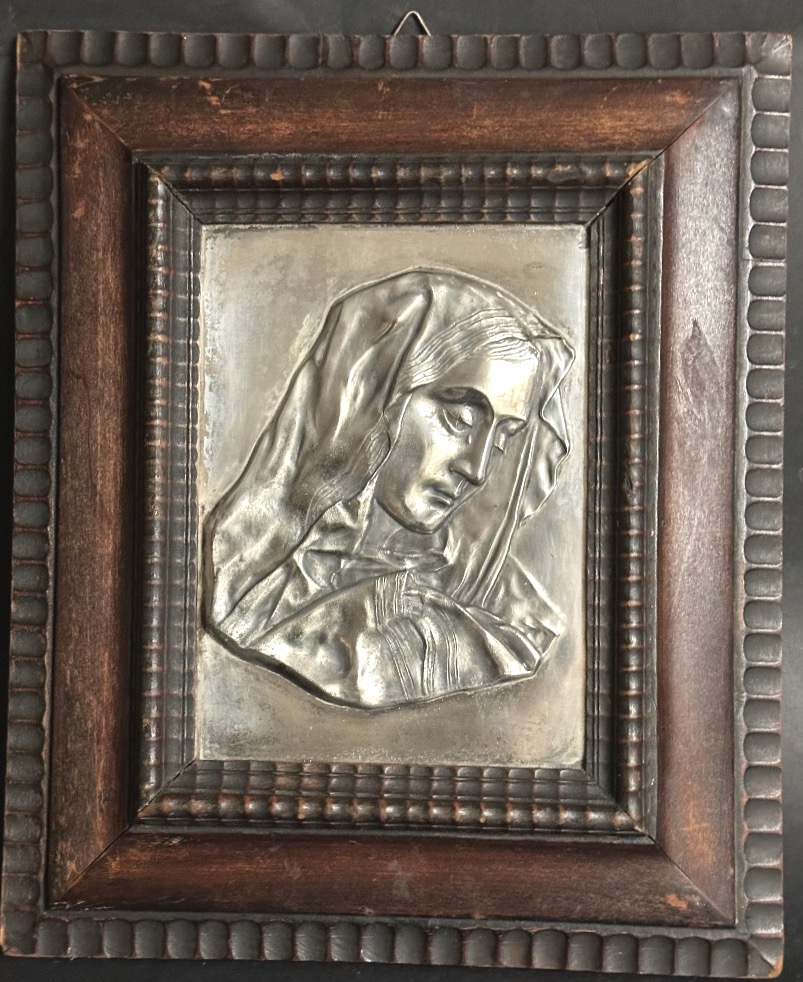 Framed Solid Silver Madonna About 1900 In Very Good Condition Madonna Religion