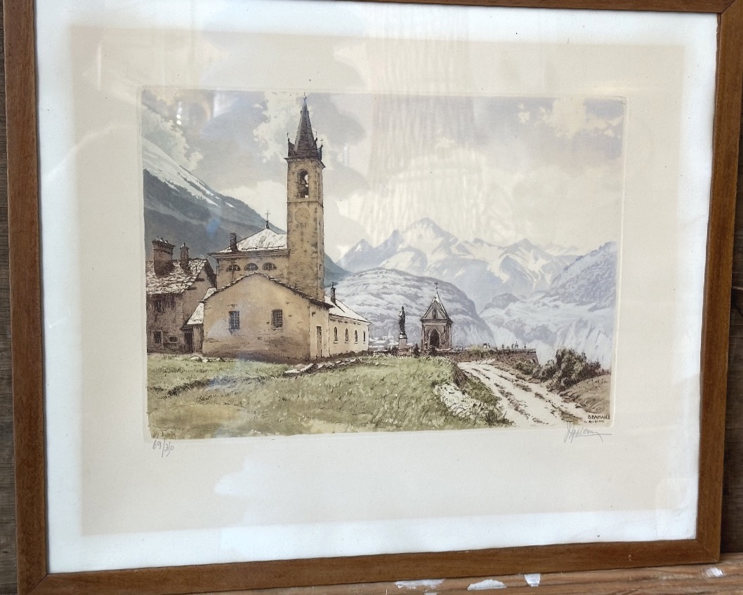 Joanny Drevet 1889-1969 Rare Aquatint Bramans En Maurienne Alpes Montagne