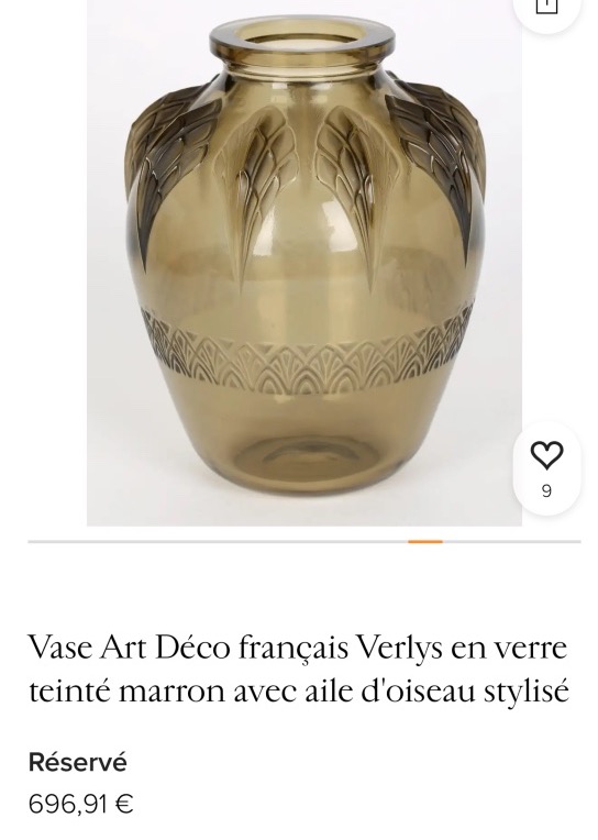 VERLYS vase 1930 modèle Les Griffes en verre jaune Art Deco -photo-5