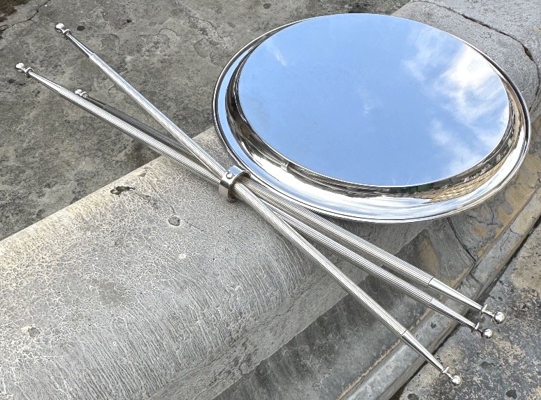 Tripod Silver-plated Pedestal Table With Removable Base 1950 Maison Jansen Or Baguès Table 56cm-photo-1