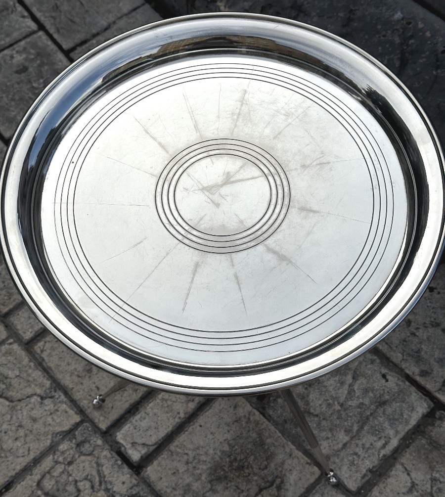 Tripod Silver-plated Pedestal Table With Removable Base 1950 Maison Jansen Or Baguès Table 56cm-photo-2