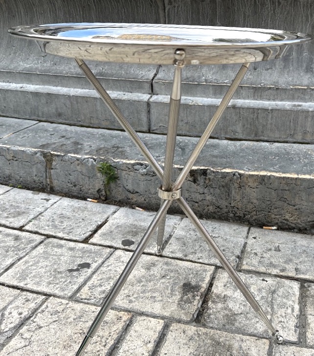 Tripod Silver-plated Pedestal Table With Removable Base 1950 Maison Jansen Or Baguès Table 56cm-photo-3