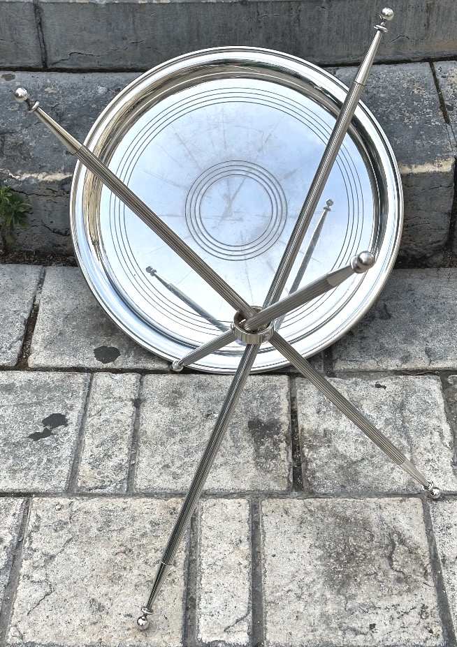 Tripod Silver-plated Pedestal Table With Removable Base 1950 Maison Jansen Or Baguès Table 56cm-photo-4
