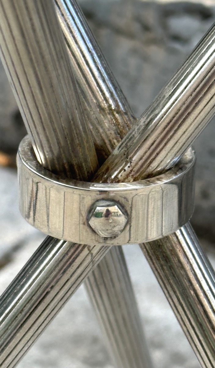Tripod Silver-plated Pedestal Table With Removable Base 1950 Maison Jansen Or Baguès Table 56cm-photo-5