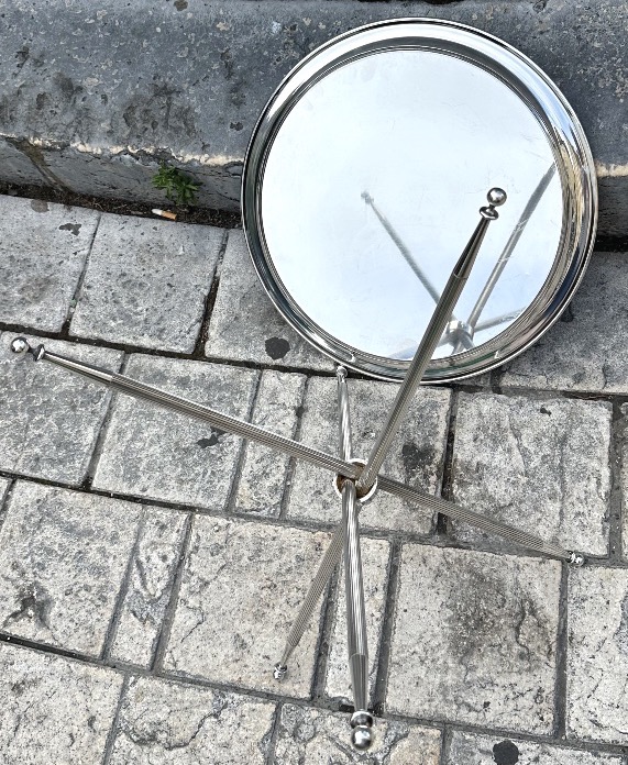 Tripod Silver-plated Pedestal Table With Removable Base 1950 Maison Jansen Or Baguès Table 56cm-photo-6