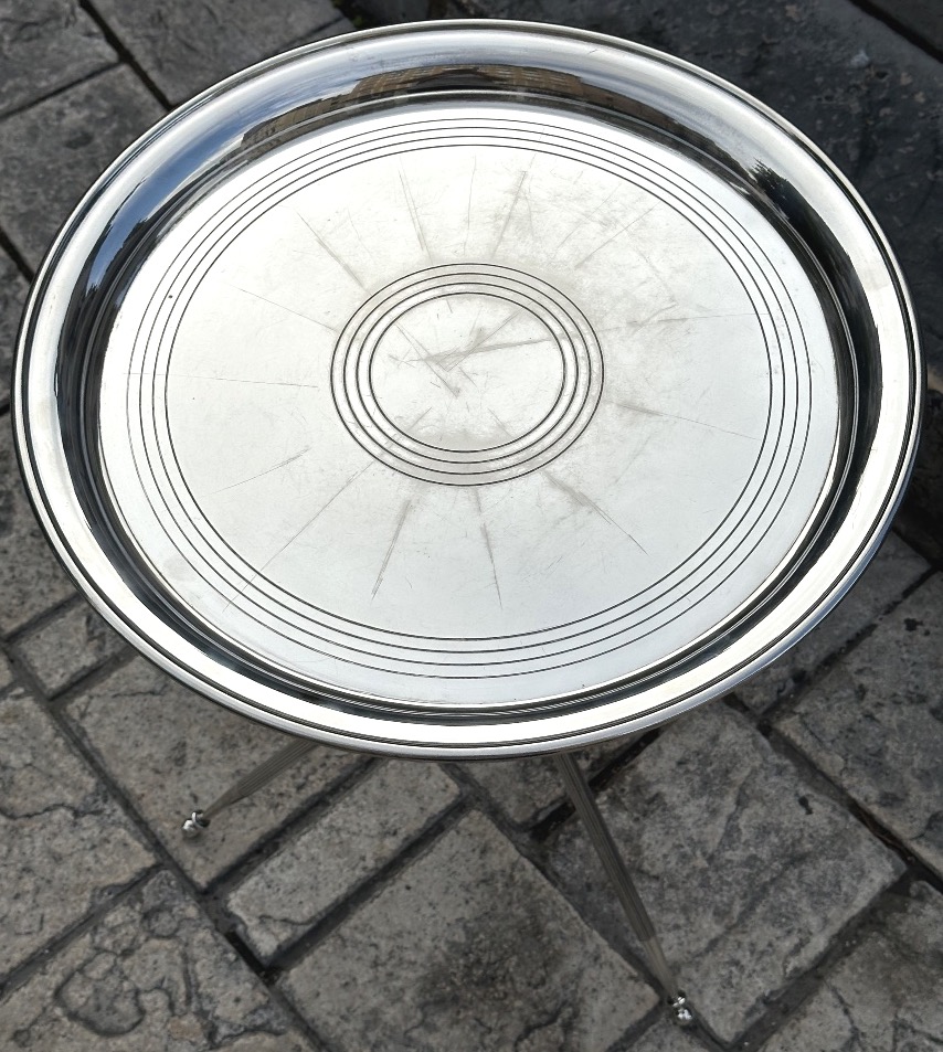 Tripod Silver-plated Pedestal Table With Removable Base 1950 Maison Jansen Or Baguès Table 56cm-photo-7