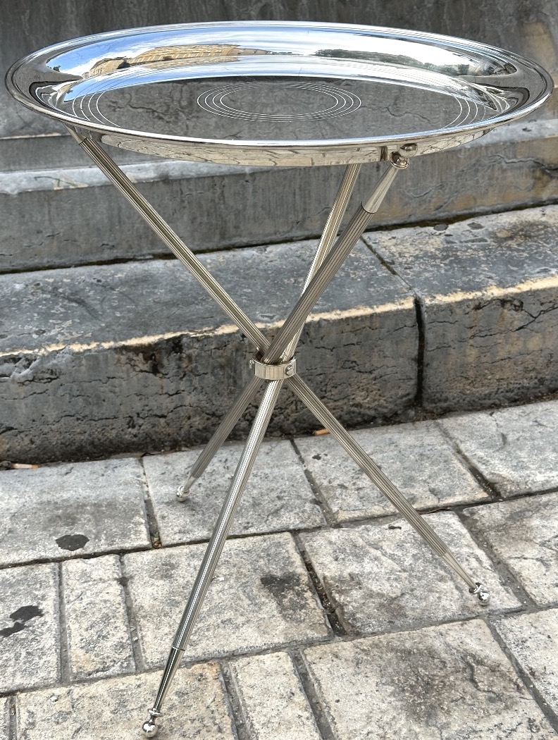 Tripod Silver-plated Pedestal Table With Removable Base 1950 Maison Jansen Or Baguès Table 56cm