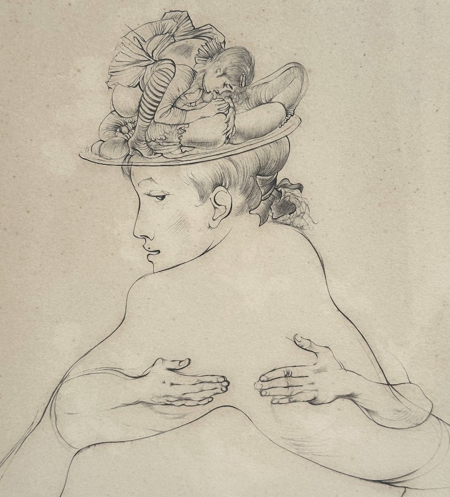 Hans BELLMER 1902-1975 Pointe sèche surréaliste Jeune femme au chapeau érotique-photo-3