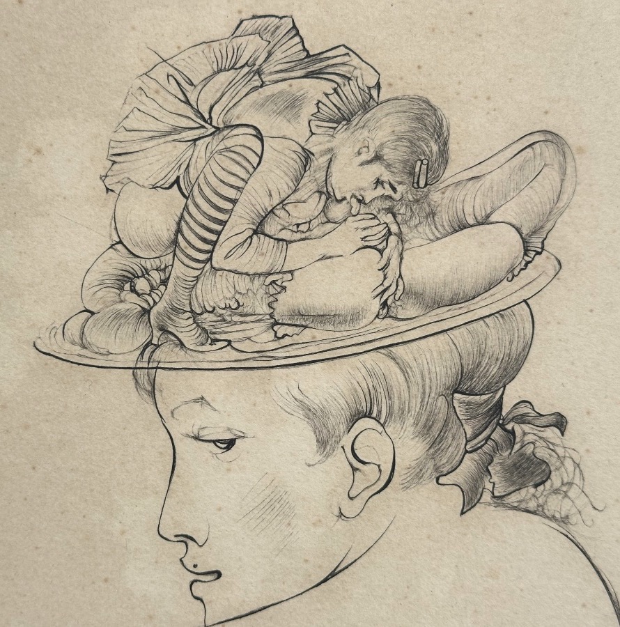 Hans BELLMER 1902-1975 Pointe sèche surréaliste Jeune femme au chapeau érotique-photo-4