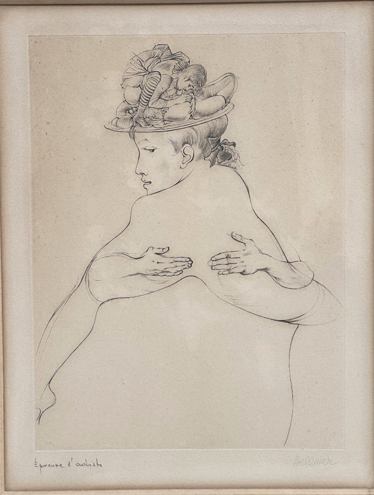Hans BELLMER 1902-1975 Pointe sèche surréaliste Jeune femme au chapeau érotique