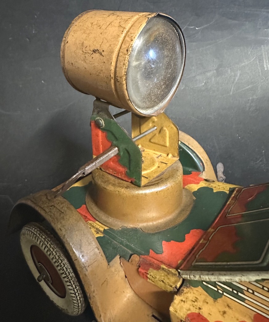 Rare Mettoy Military Spotlight Truck Toy From 1940, Made Of Lithographed Sheet Metal-photo-3