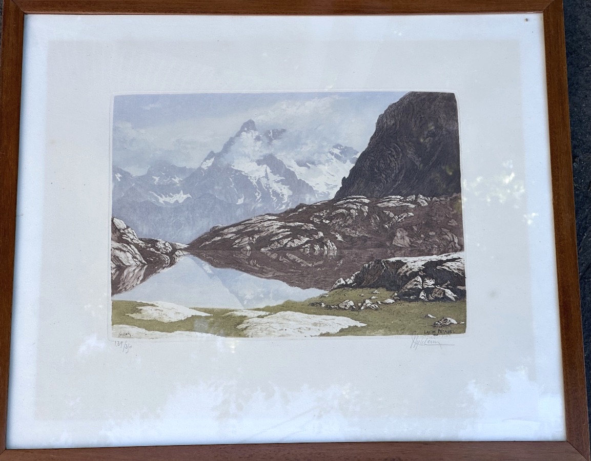 Joanny Drevet 1889–1969 Lake Petarel Etching Alps Mountains-photo-2