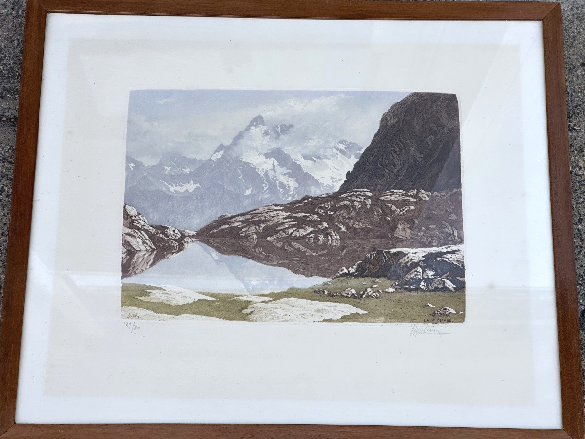 Joanny Drevet 1889–1969 Lake Petarel Etching Alps Mountains-photo-3