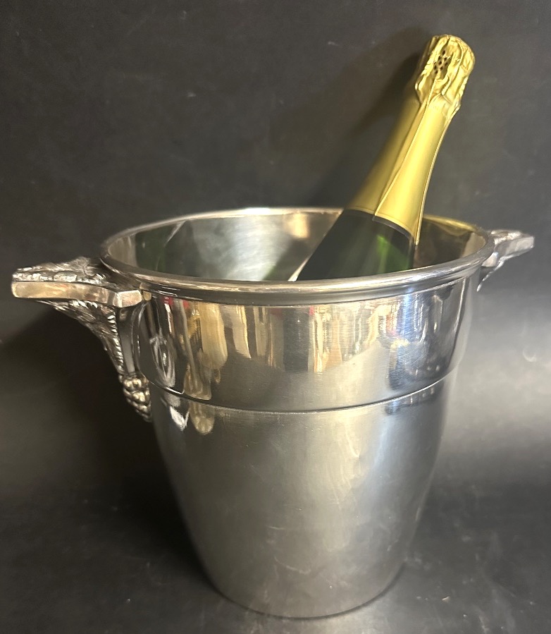 Seau à champagne en métal argenté ARGIT Paris Art de la table Décor de vigne.