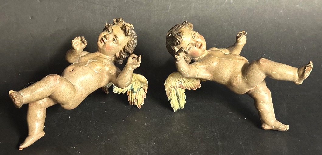 Rare Pair Of 18th-century Neapolitan Nativity Scene Angels, Made Of Polychrome Wood-photo-2