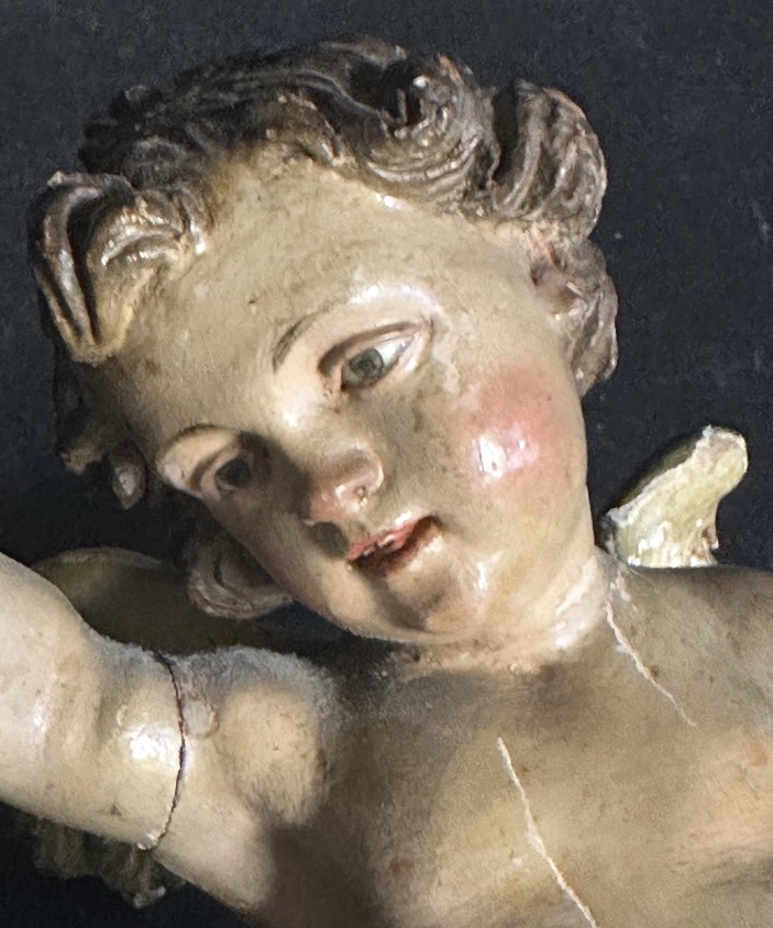 Rare Pair Of 18th-century Neapolitan Nativity Scene Angels, Made Of Polychrome Wood-photo-4