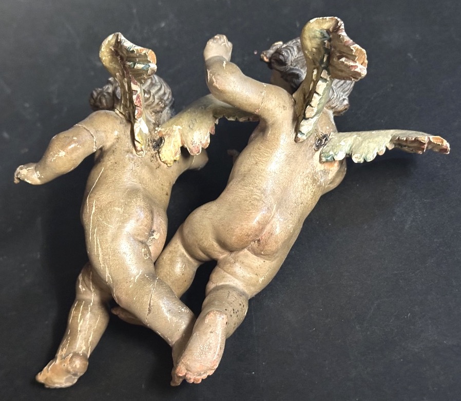 Rare Pair Of 18th-century Neapolitan Nativity Scene Angels, Made Of Polychrome Wood-photo-3