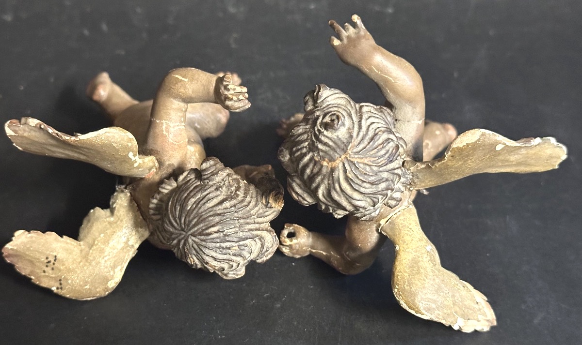 Rare Pair Of 18th-century Neapolitan Nativity Scene Angels, Made Of Polychrome Wood-photo-4