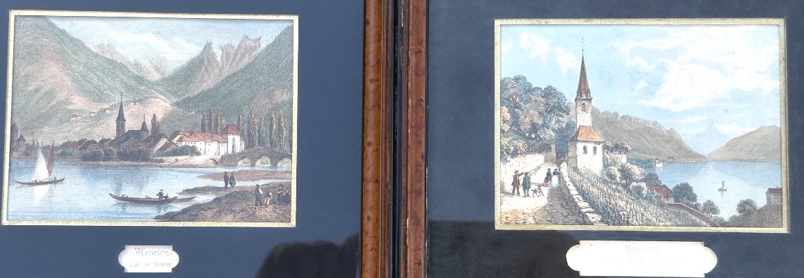 Switzerland, 19th Century: Pair Of Color Engravings Of Lake Geneva, Montreux, And Villeneuve -photo-2
