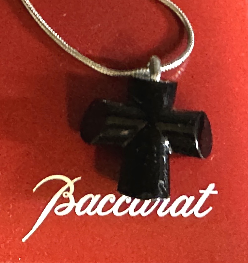 Baccarat Black Crystal And Silver Necklace In Original Case-photo-3