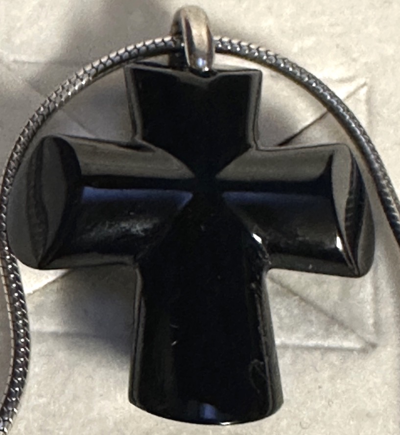 Baccarat Black Crystal And Silver Necklace In Original Case-photo-1