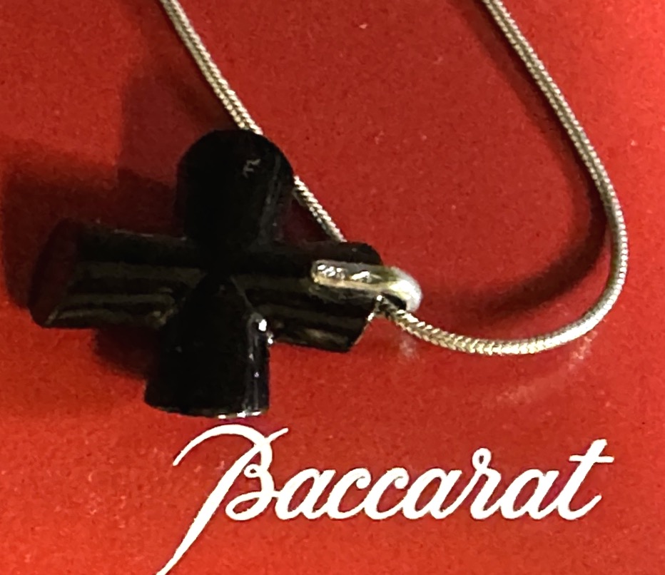 Baccarat Black Crystal And Silver Necklace In Original Case-photo-3