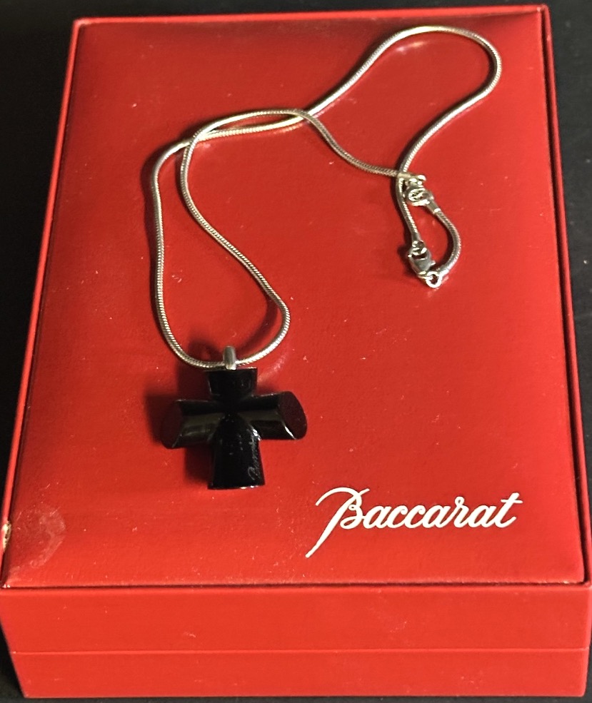 Baccarat Black Crystal And Silver Necklace In Original Case