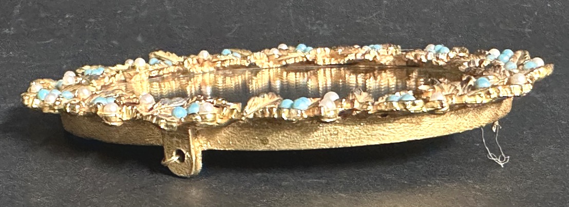 Petit miroir en bronze et perles fines signé Mirella 12,8cm -photo-4