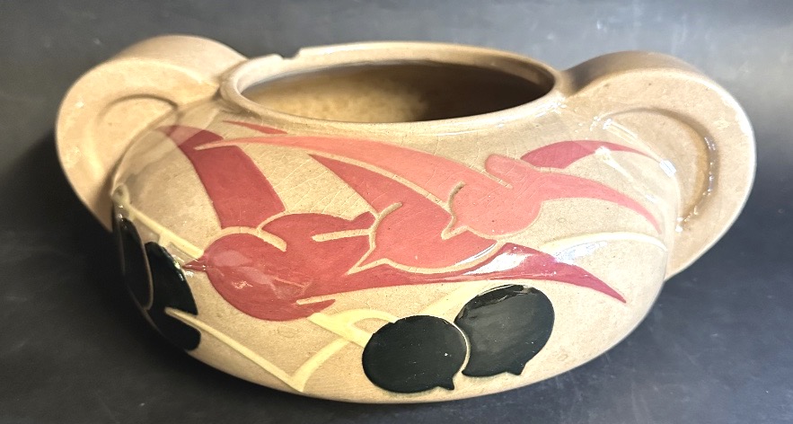 Simone LARRIEU 1912-1996 Important vase à anses Art Deco signé décor oiseau céramique en l’état-photo-2