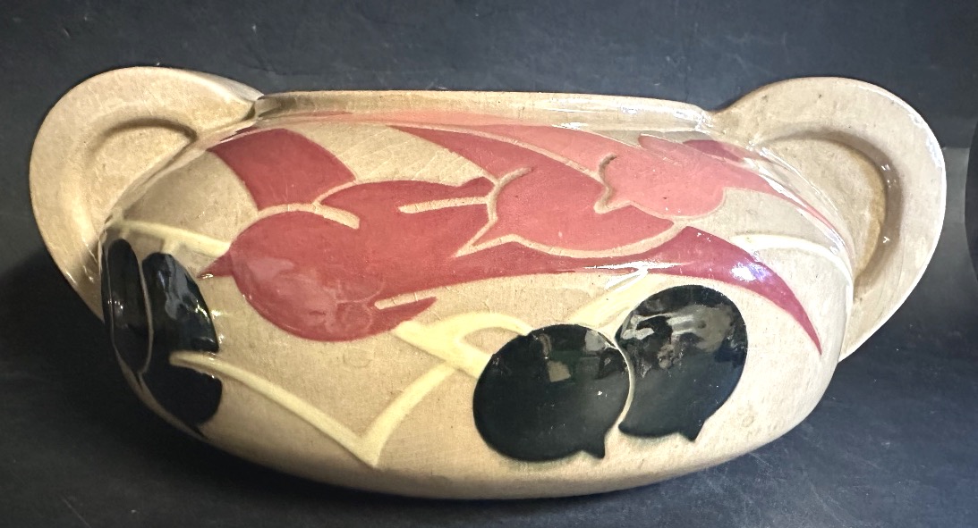 Simone LARRIEU 1912-1996 Important vase à anses Art Deco signé décor oiseau céramique en l’état
