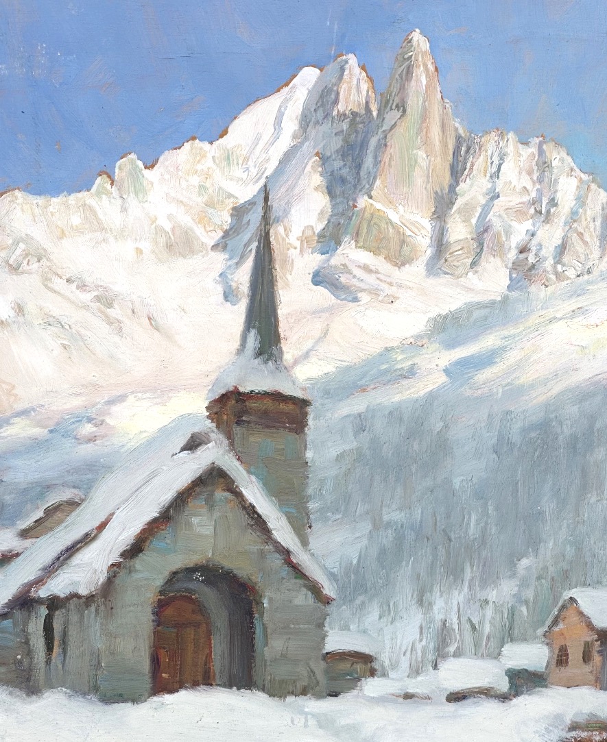 Angelo Abrate 1900–1985 Oil On Canvas, 1951 Les Drus, Les Praz De Chamonix In Winter, Haute-savoie, Alps-photo-4