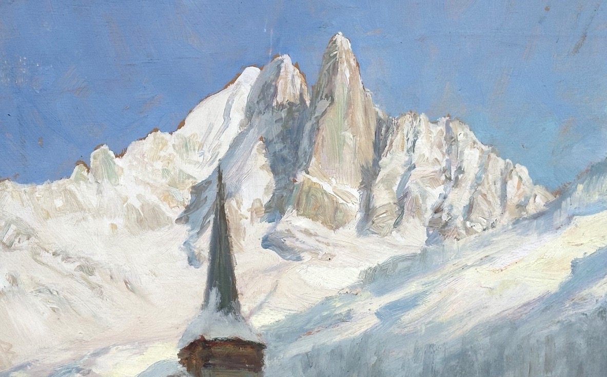 Angelo Abrate 1900–1985 Oil On Canvas, 1951 Les Drus, Les Praz De Chamonix In Winter, Haute-savoie, Alps-photo-1