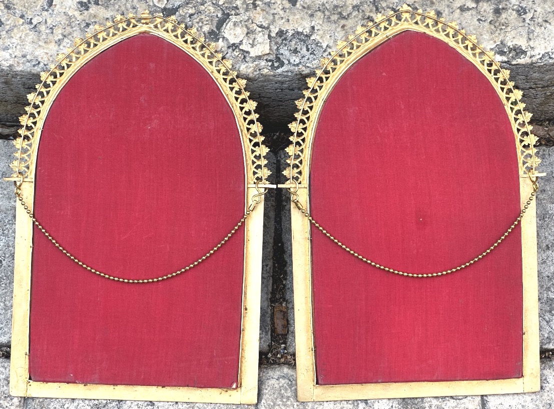 Rare Pair Of Gothic-style Gilded Bronze Mirrors, Circa 1900-photo-2
