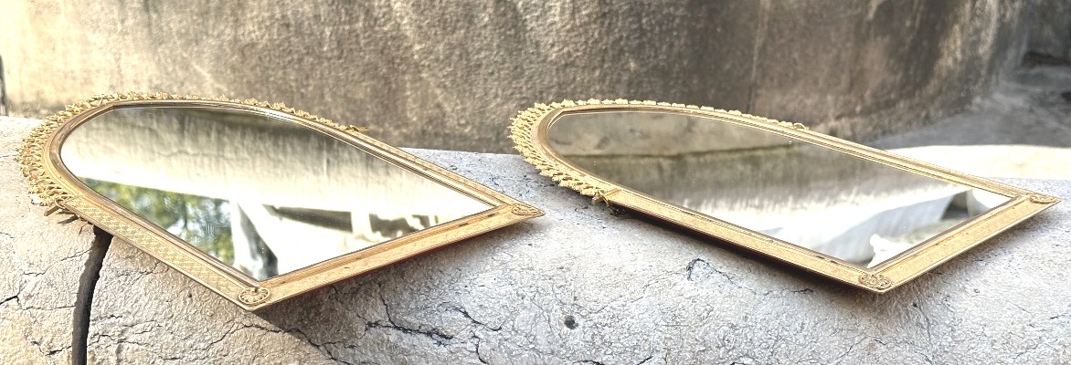 Rare Pair Of Gothic-style Gilded Bronze Mirrors, Circa 1900-photo-4