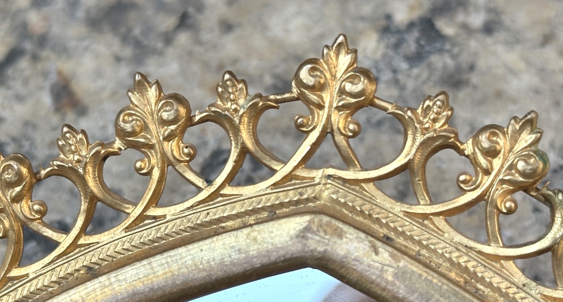 Rare Pair Of Gothic-style Gilded Bronze Mirrors, Circa 1900-photo-1