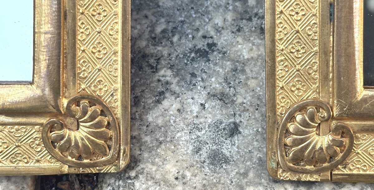 Rare Pair Of Gothic-style Gilded Bronze Mirrors, Circa 1900-photo-2