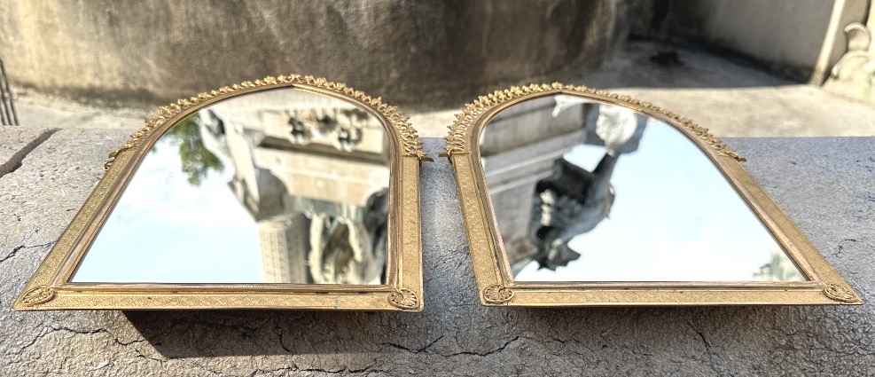 Rare Pair Of Gothic-style Gilded Bronze Mirrors, Circa 1900-photo-4