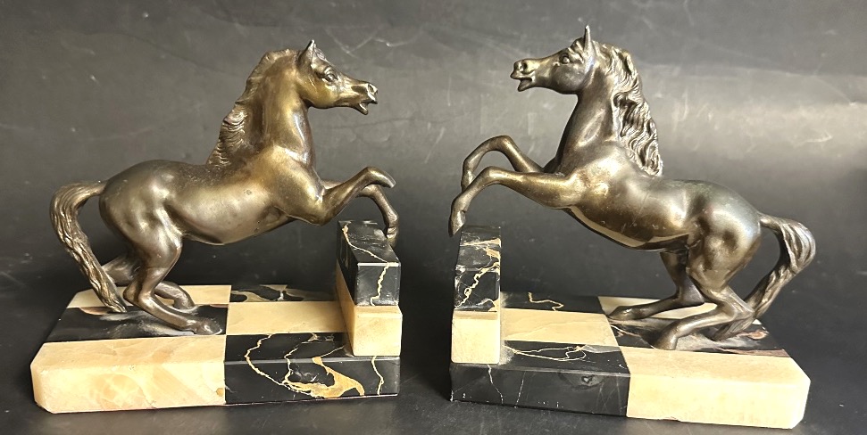 Paire de serre livres Chevaux Art Deco 1930 cheval équitation En l’état-photo-2