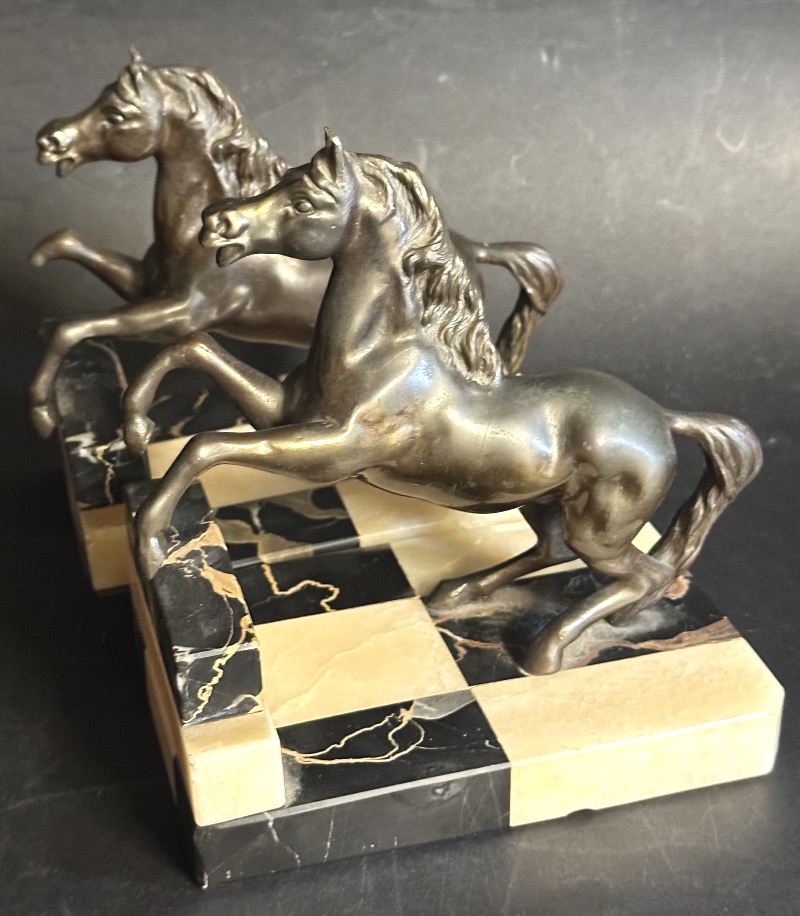 Paire de serre livres Chevaux Art Deco 1930 cheval équitation En l’état-photo-3