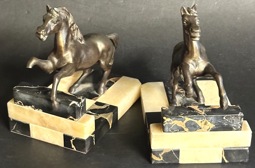 Paire de serre livres Chevaux Art Deco 1930 cheval équitation En l’état-photo-4