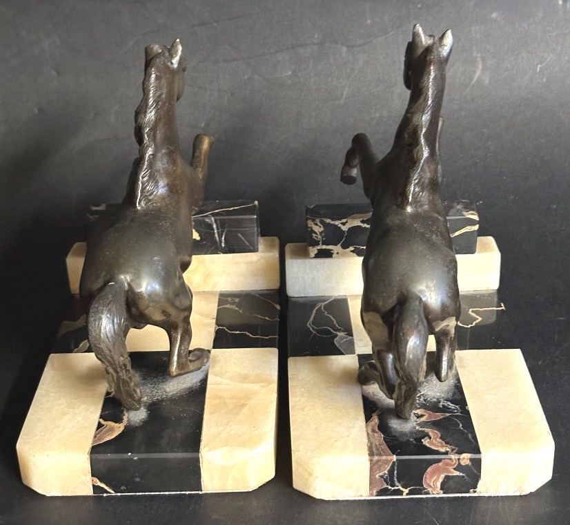 Paire de serre livres Chevaux Art Deco 1930 cheval équitation En l’état-photo-1