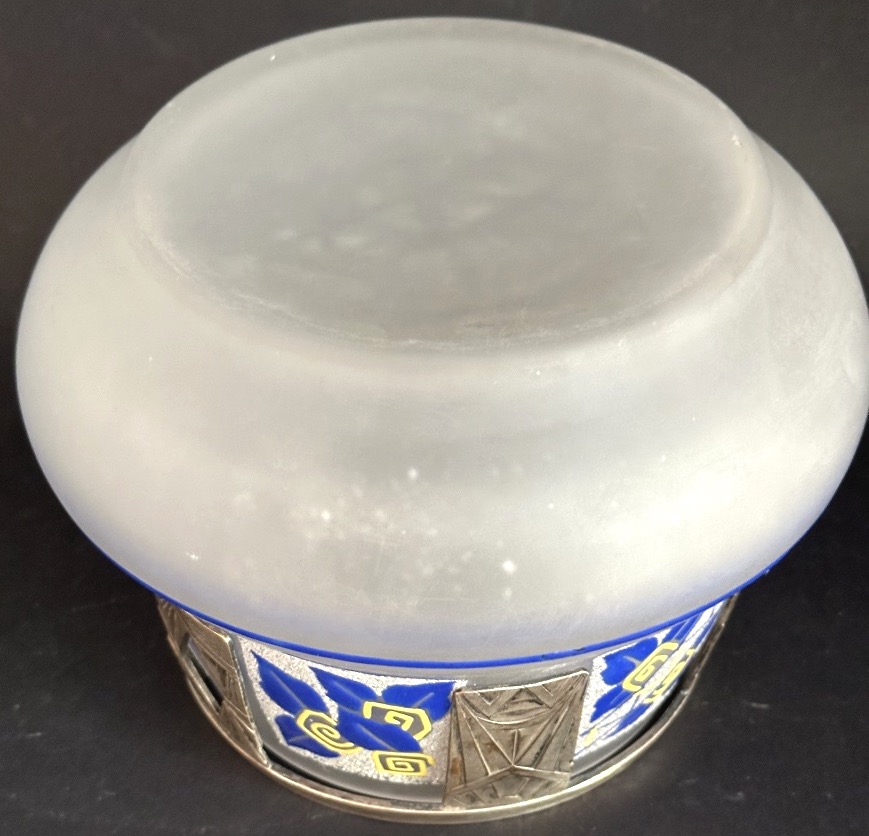 D’argyl Art Deco Vase In Enameled Glass And Silver-plated Bronze, 1930, Signed-photo-4