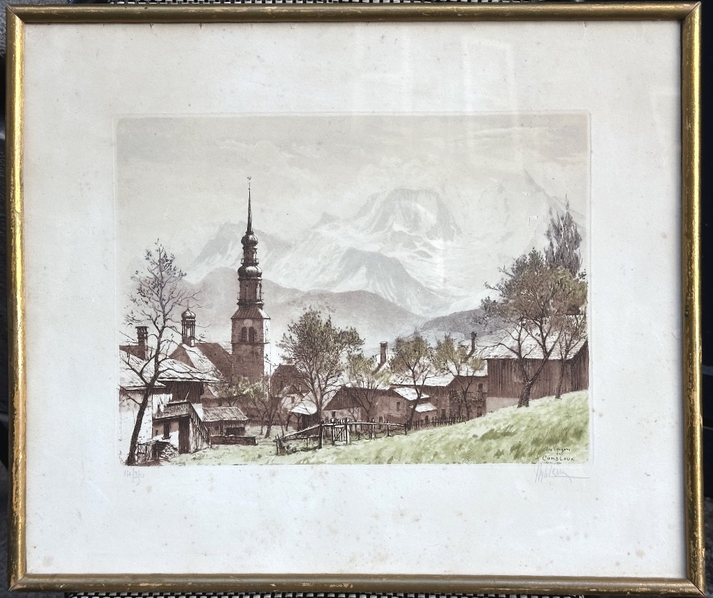 Joanny Drevet 1989-1969 Rare Etching: Combloux And Mont Blanc, Megève, Chamonix, Alps, Mountains-photo-2