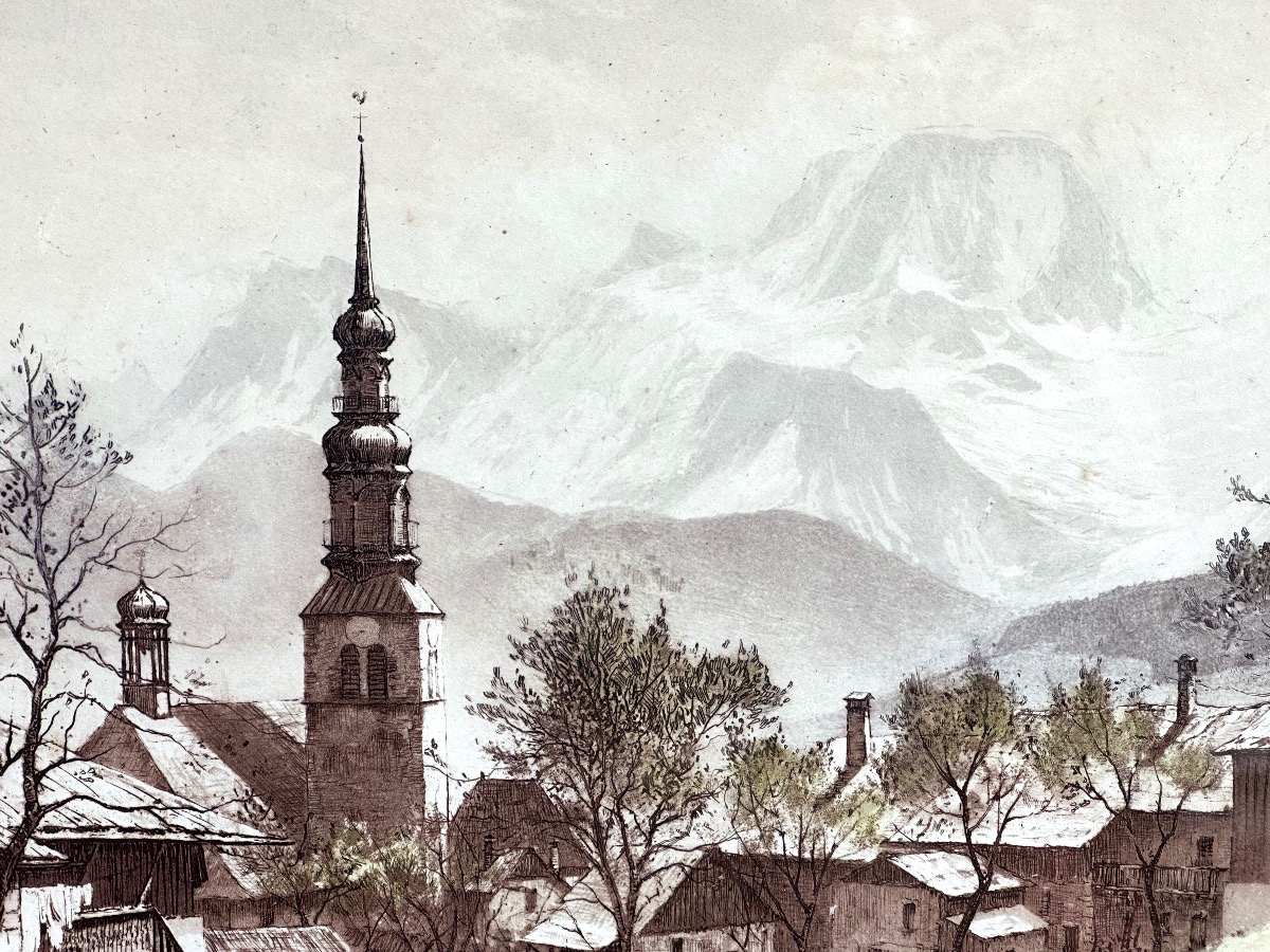 Joanny Drevet 1989-1969 Rare Etching: Combloux And Mont Blanc, Megève, Chamonix, Alps, Mountains-photo-1